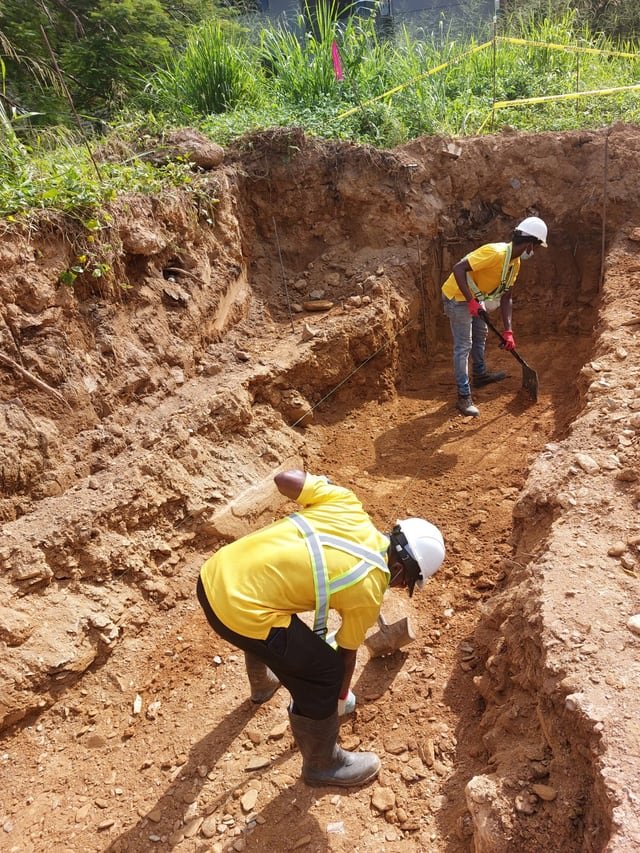 A Jamaal's Industrial crew excavating a foundation trench on a site in Trinidad