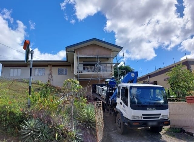 Scaffolding being erected on a Jamaal&rsquo;s Industrial site in Trinidad
